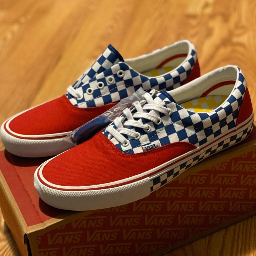 Vans Era Pro Red, Blue & White Checkerboard Shoes - Picture 2 of 5